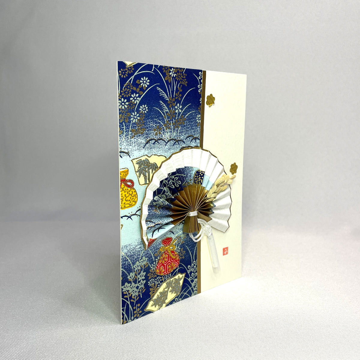 Handmade Greeting Card "Traditional Fan / Blue" Traditional Crafts Japan