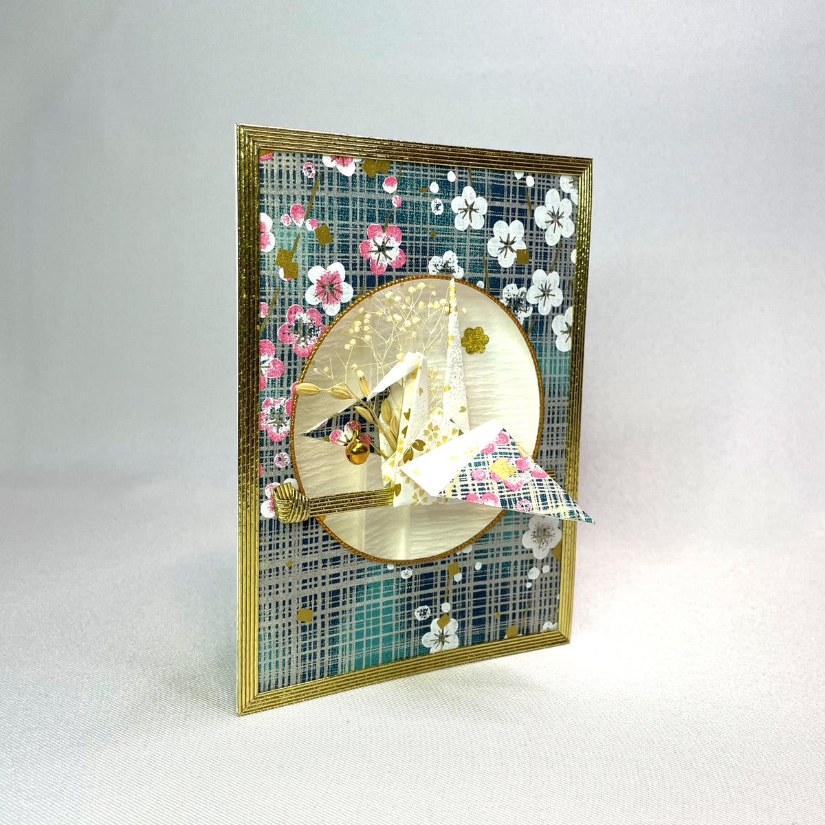 Handmade Greeting Card "Crane & Flower" Traditional Crafts Japan