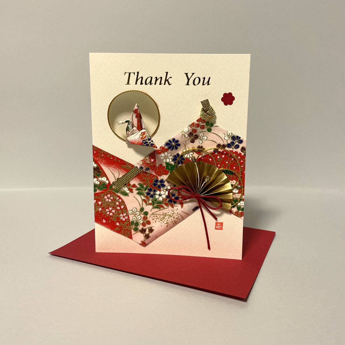 Handmade Greeting Card "Red Crane (Thank You)" Traditional Crafts Japan