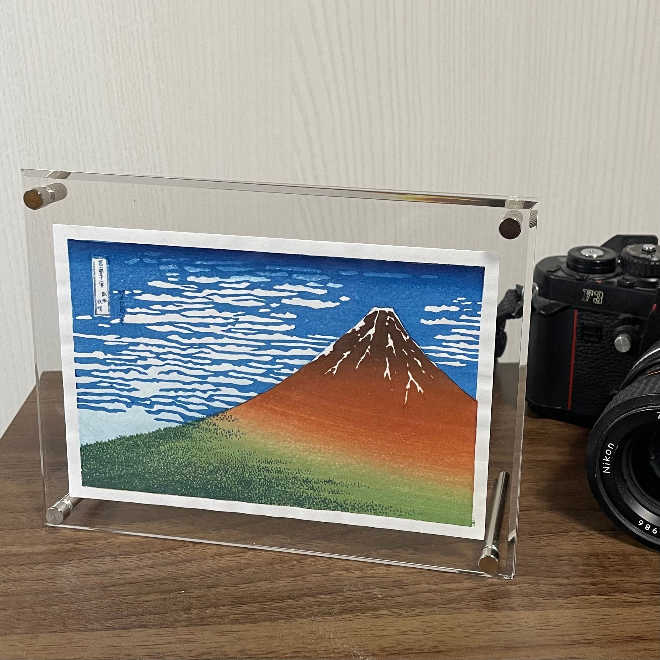 Compact Real Wood block Print / Gafukaisei, Red Fuji
