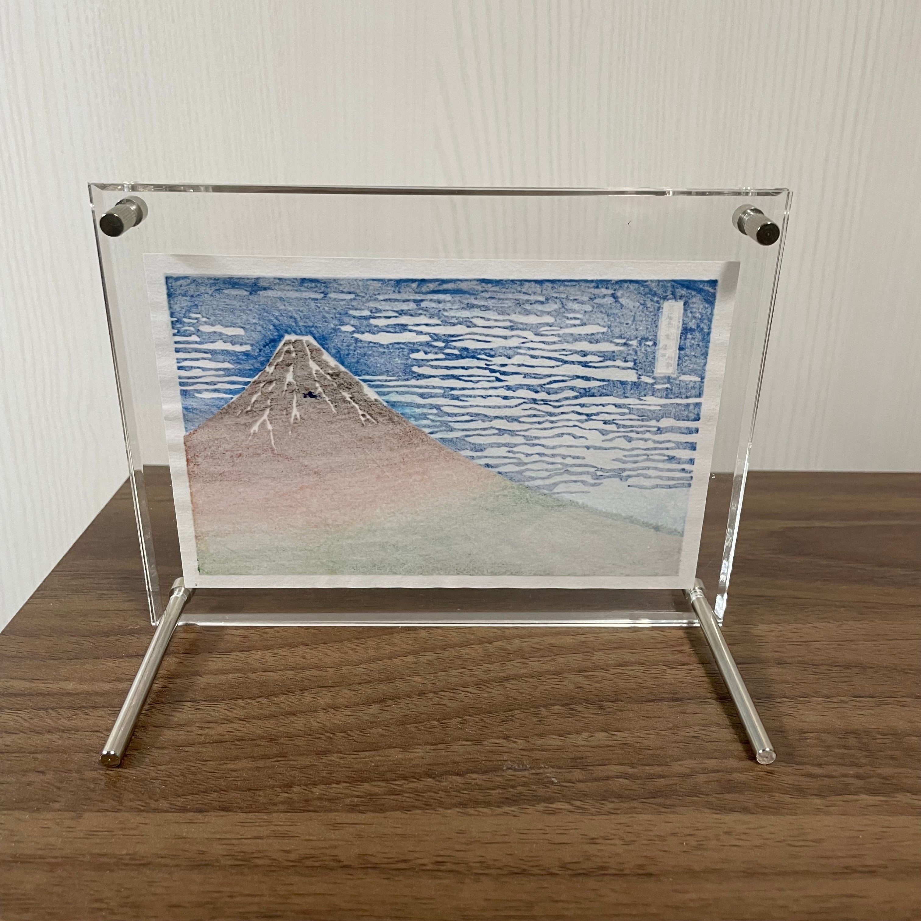 Compact Real Wood block Print / Gafukaisei, Red Fuji