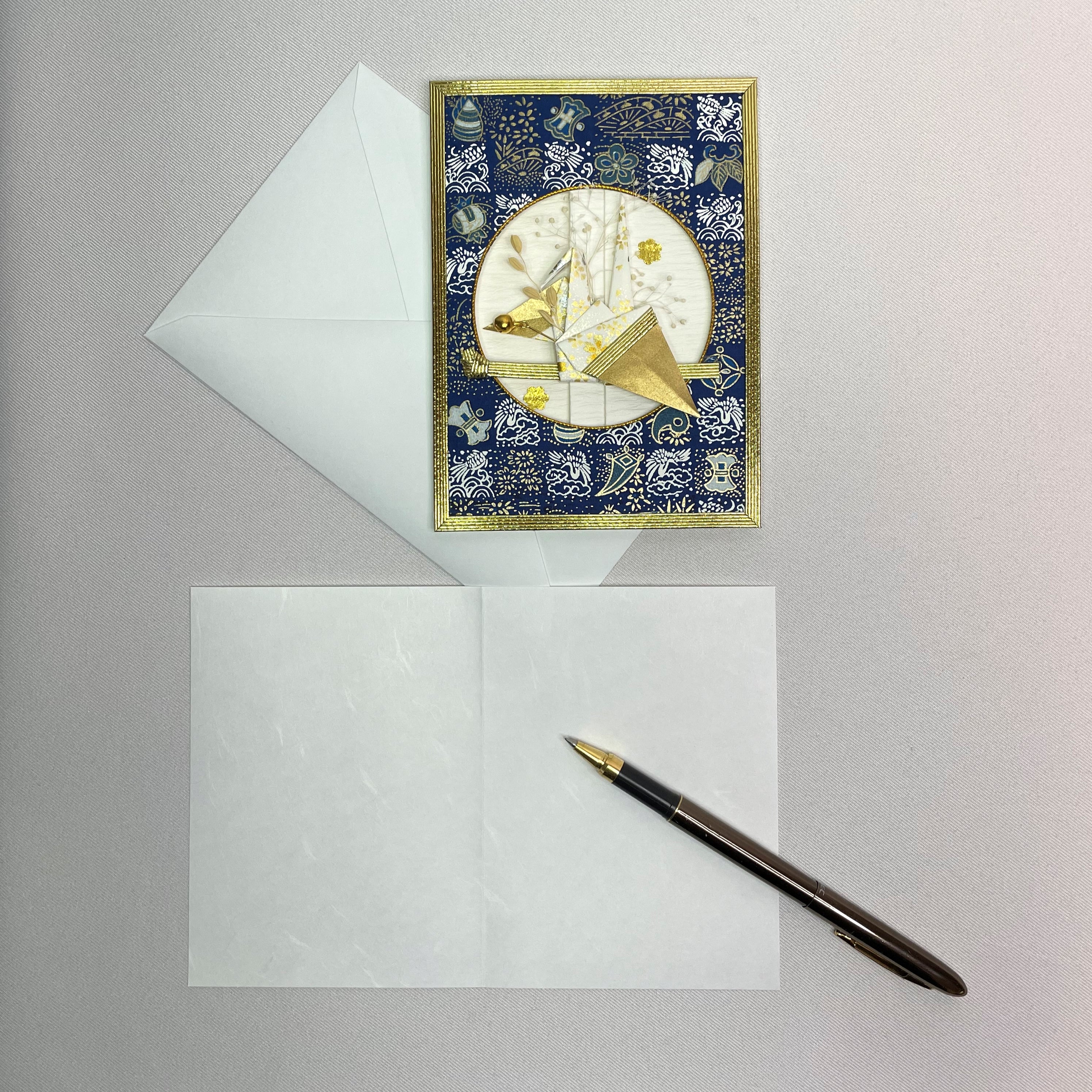 Handmade Greeting Card "Crane & Traditional Design"