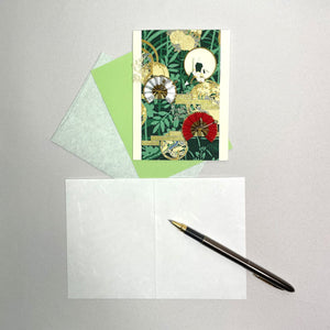 Handmade Greeting Card "Crane & Fan / Green"