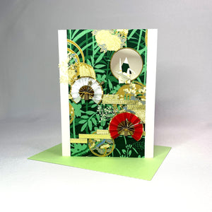 Handmade Greeting Card "Crane & Fan / Green"